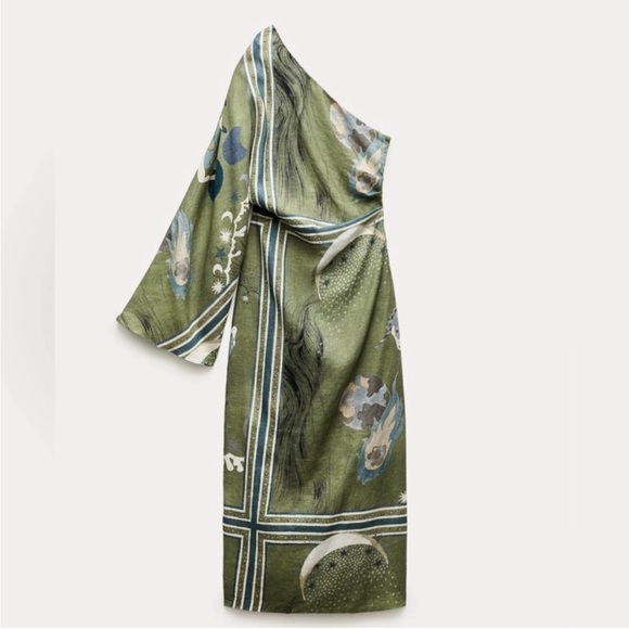 ZARA PRINT ASYMMETRIC LINEN DRESS - Picture 16 of 16